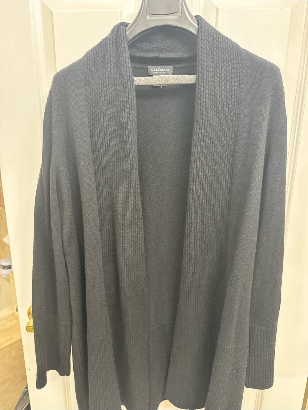 Lord & Taylor Black cashmere Open-Front Shawl Collar Cardigan